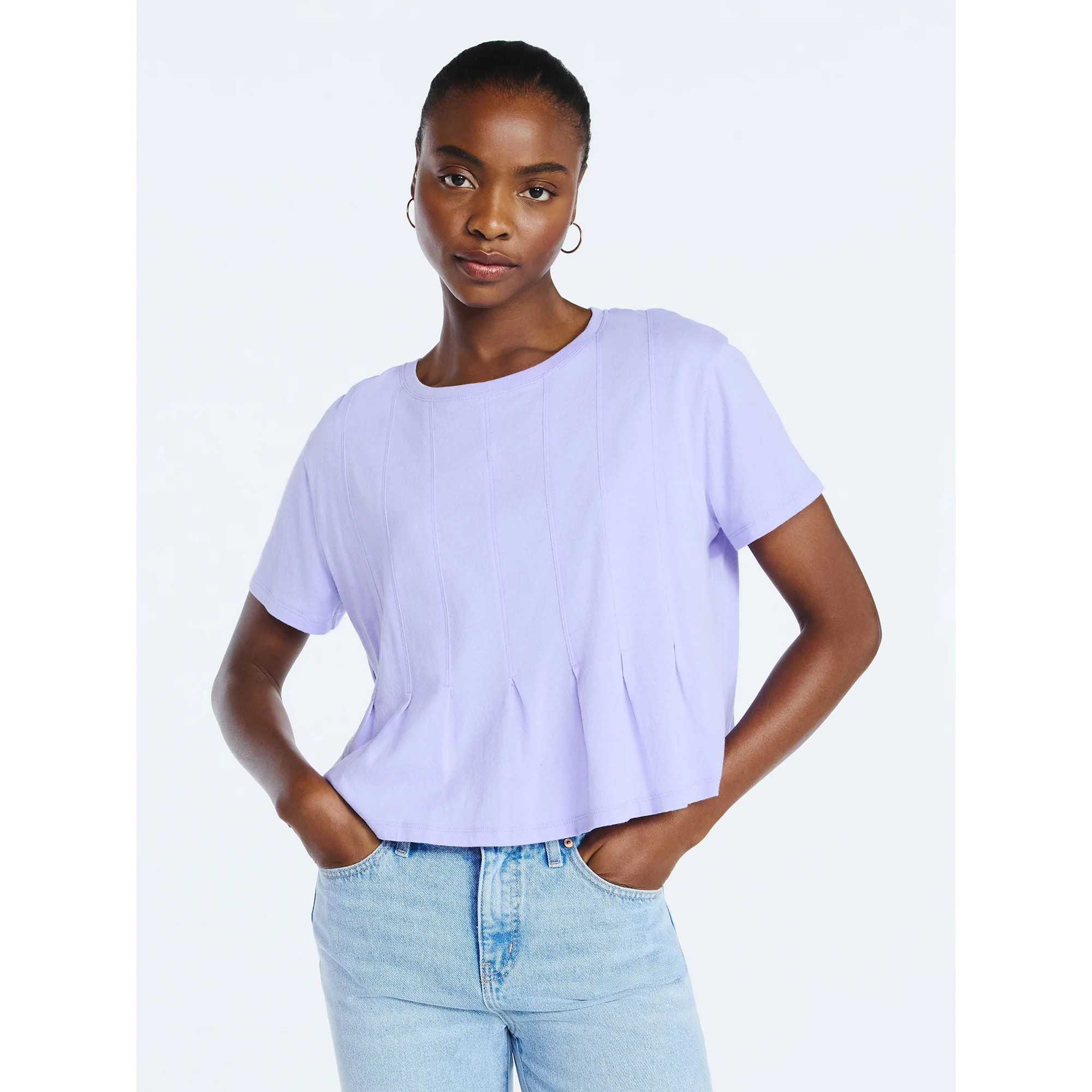 Scoop Women’s and Women's Plus Pleated Cropped Cotton Tee, Sizes XS-4X | Walmart (US)