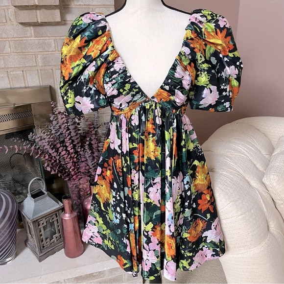 NEW! AJE Gabrielle Puff Sleeve Mini Dress Midnight Floral Print | Poshmark