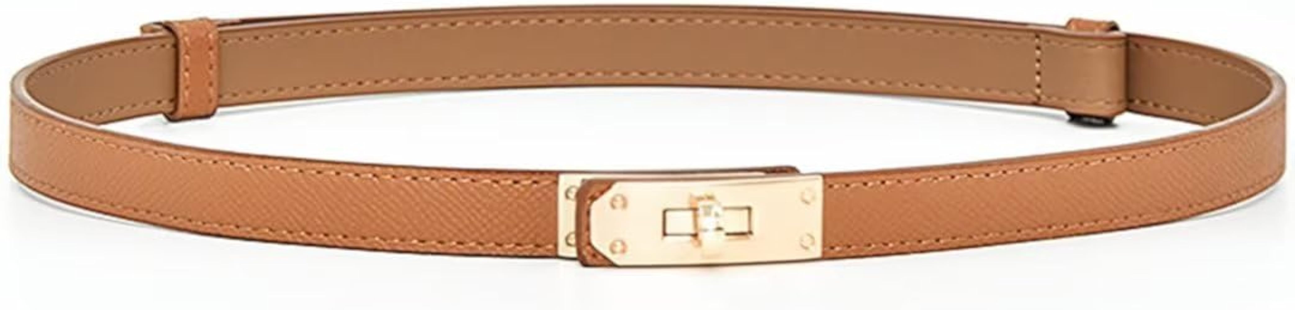 2 in 1 Women's Skinny Leather Belt,Alloy Turn Lock Adjustable Slim Thin Waist Belt For Dress Jean... | Amazon (US)