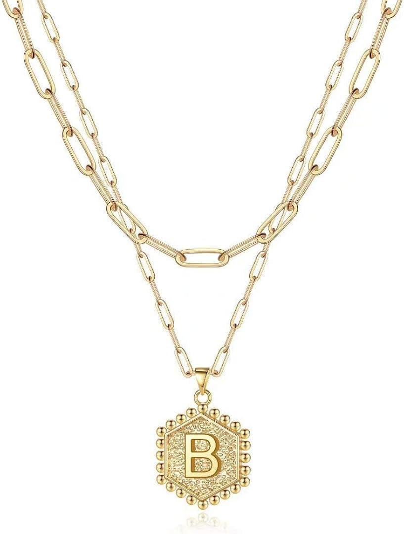 M MOOHAM Dainty Layered Initial Necklaces for Women, 14K Gold Plated Paperclip Chain Necklace Sim... | Amazon (US)
