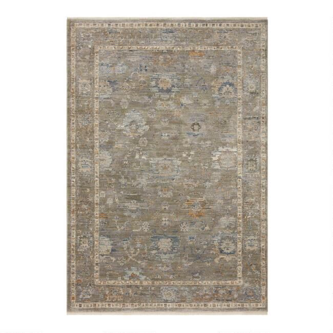 Nora Mossy Green Distressed Persian Style Area Rug | World Market