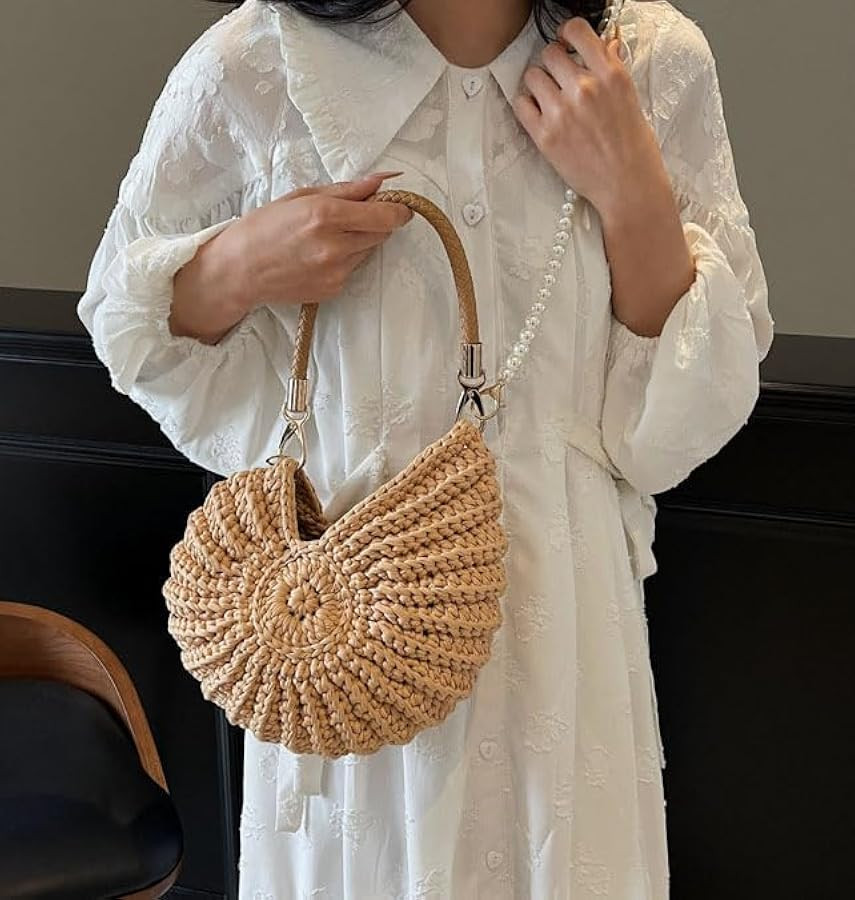 Handmade Crochet Tote Bag Seashell Purse for Women Boho Shell Handbag Crossbody Shoulder Bag Summ... | Amazon (US)