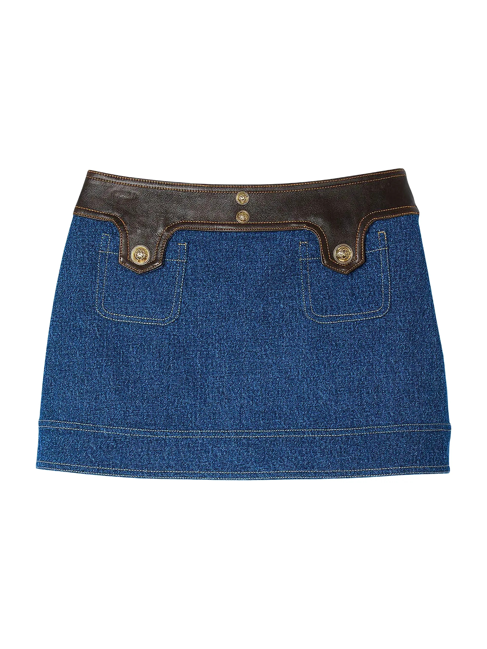 Short Denim and Leather Skirt | Saks Fifth Avenue