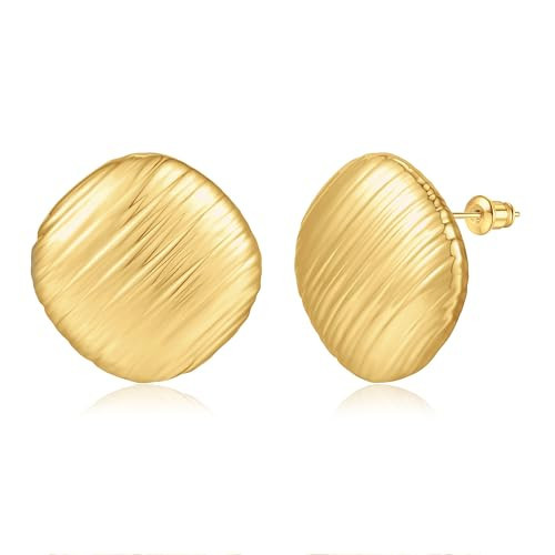 Chunky Gold Earrings for Women, 14K Gold Plated Statement Earrings for Women Large Stud Chunky Gold Earrings Hypoallergenic Lightweight Big Square Thick Gold Earrings for Women Trendy Jewelry | Amazon (US)