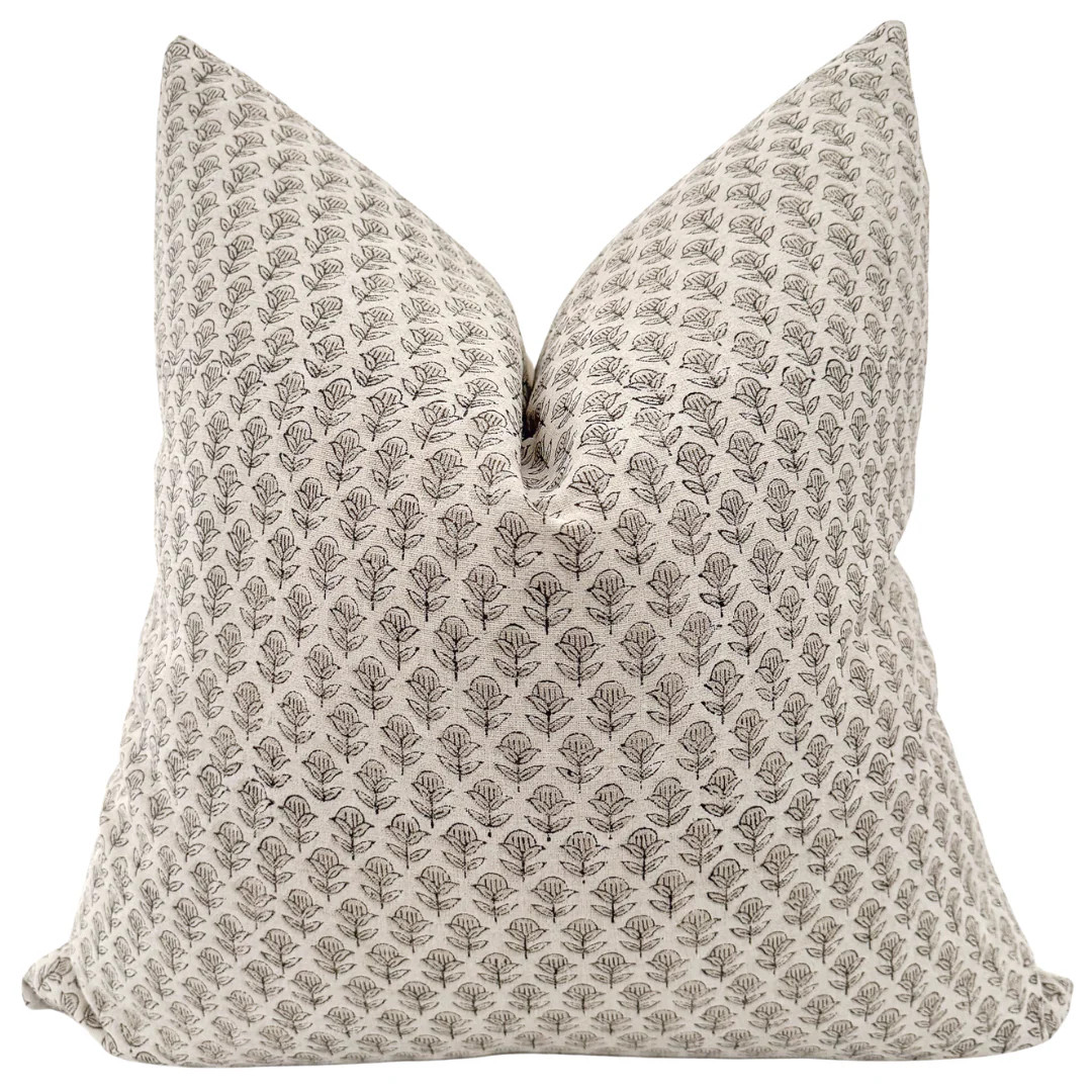 White Flowers Block Print Pillow Cover | Hackner Home (US)