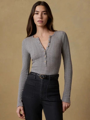 Paradise Pointelle Henley - Medium Grey Heather | Faherty