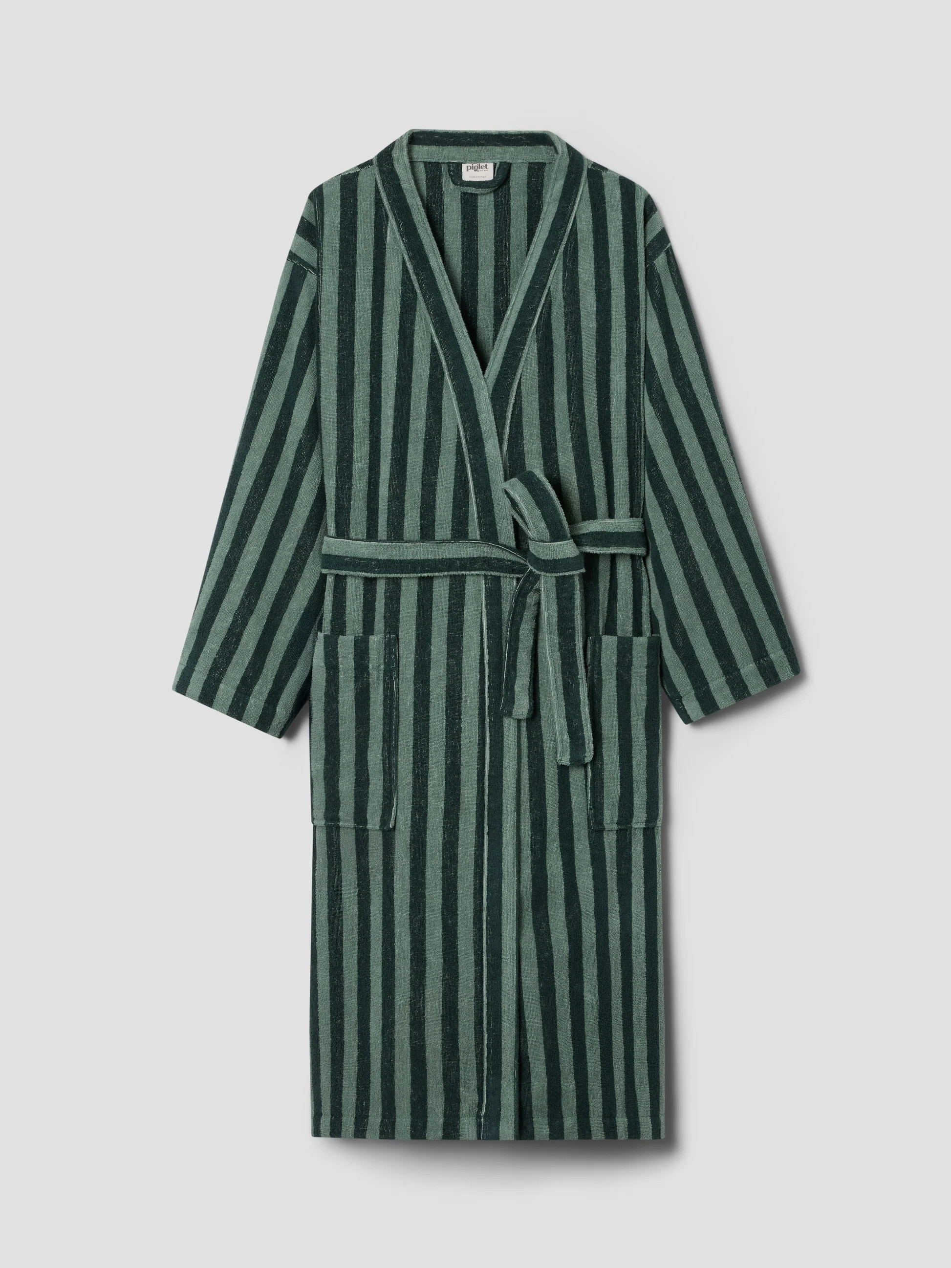 Pine Green Pembroke Stripe Cotton Robe | Piglet