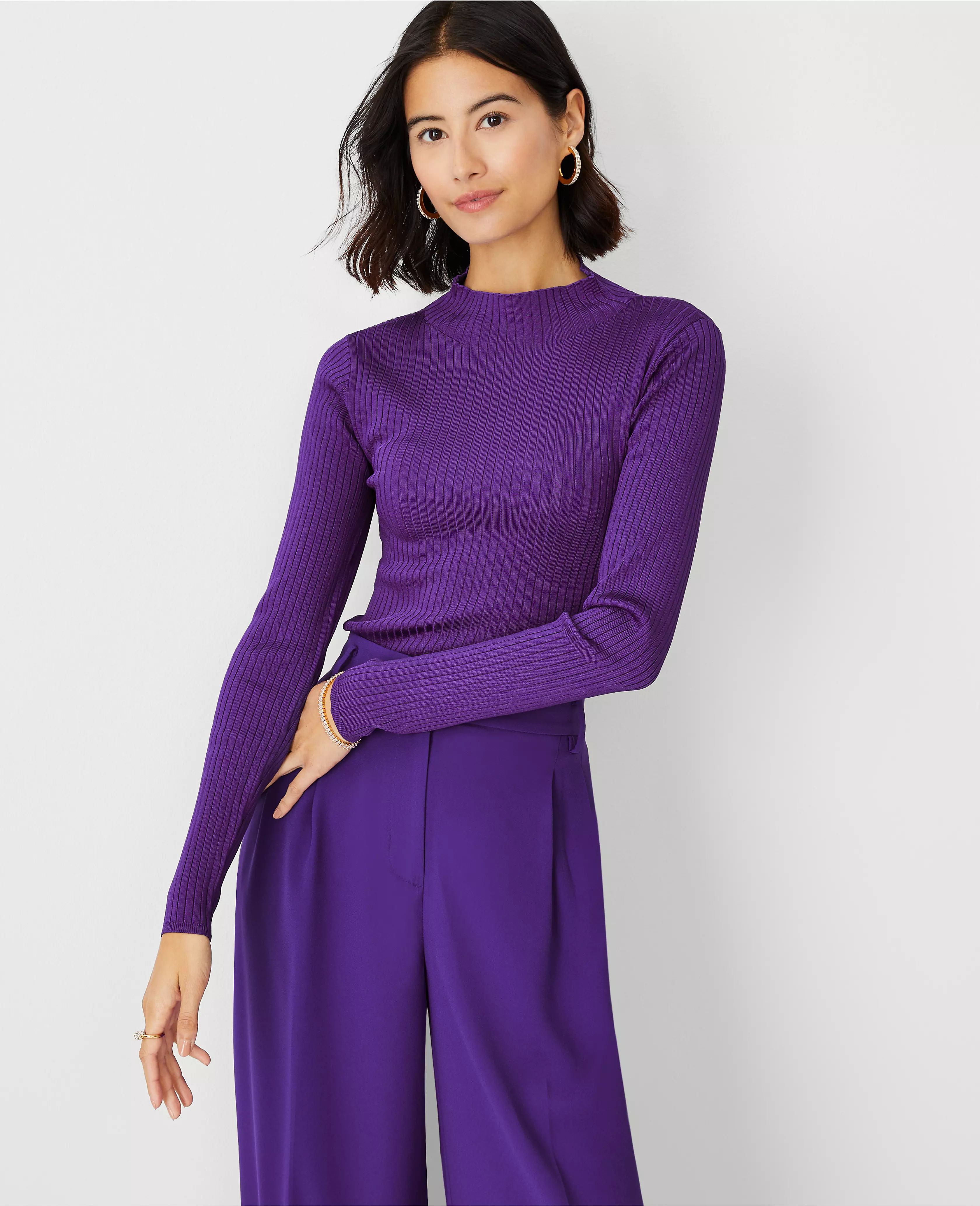 Silky Ribbed Mock Neck Sweater | Ann Taylor (US)