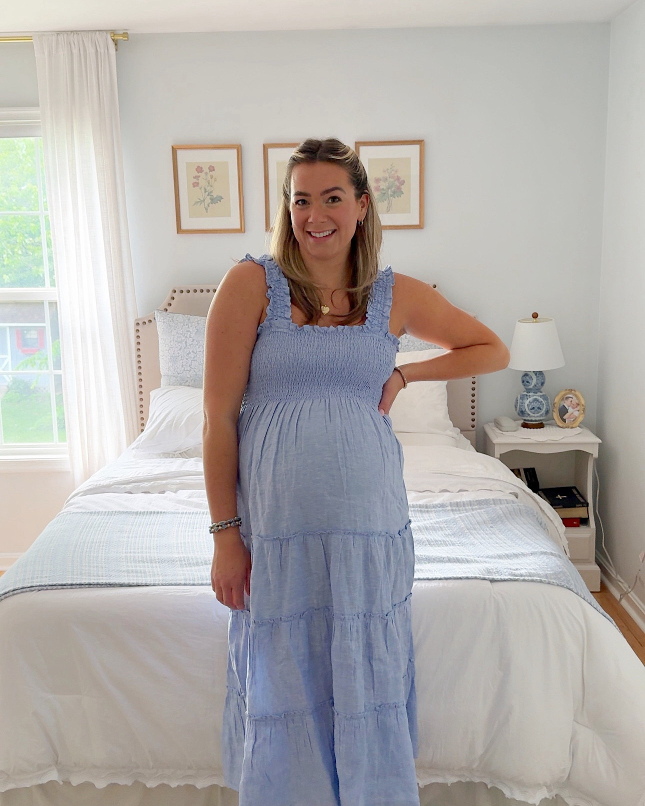 Love this French blue smocked midi dress! Made with European linen, it’s lightweight, comfortable and breathable, perfect for summer! Sized up one for the bump. Under $100!! @onequince 

#LTKFindsUnder100 #LTKBump #LTKStyleTip