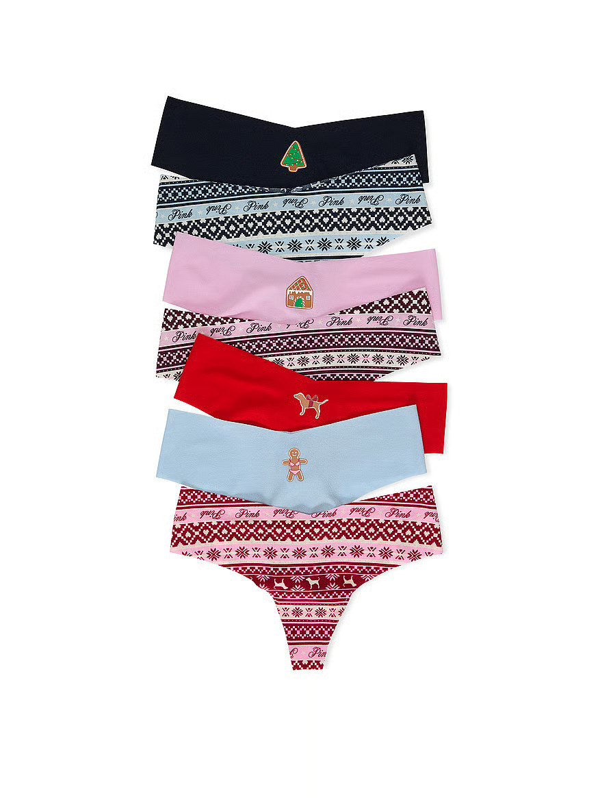 Buy 7-Pack No-Show Thong Panties, Holiday Fair Isle Pack - Order Panties online - PINK US | Victoria's Secret (US / CA )