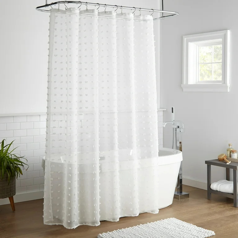 Nanshing Payton Pom Pom Sheer Buttonhole Single Shower Curtain, White, 72" x 72" | Walmart (US)