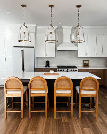 My kitchen! Featuring these amazing Nathan James cane counter height stools, kitchen pendant lighting from Wayfair, and my cafe appliances! 

#LTKstyletip #LTKhome #LTKMostLoved