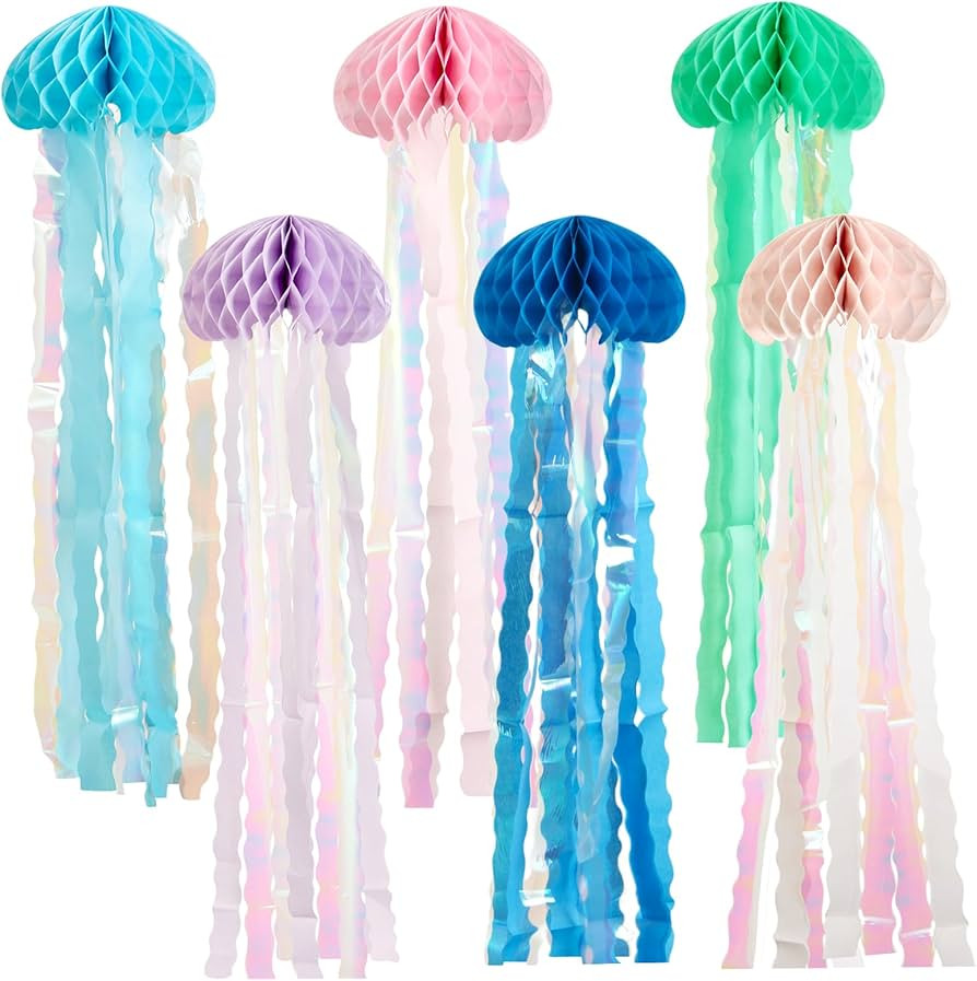OBBOLO Under The sea Party Decorations, 6 Pcs Jellyfish Honeycomb Decorations, for Mermaid Birthd... | Amazon (US)
