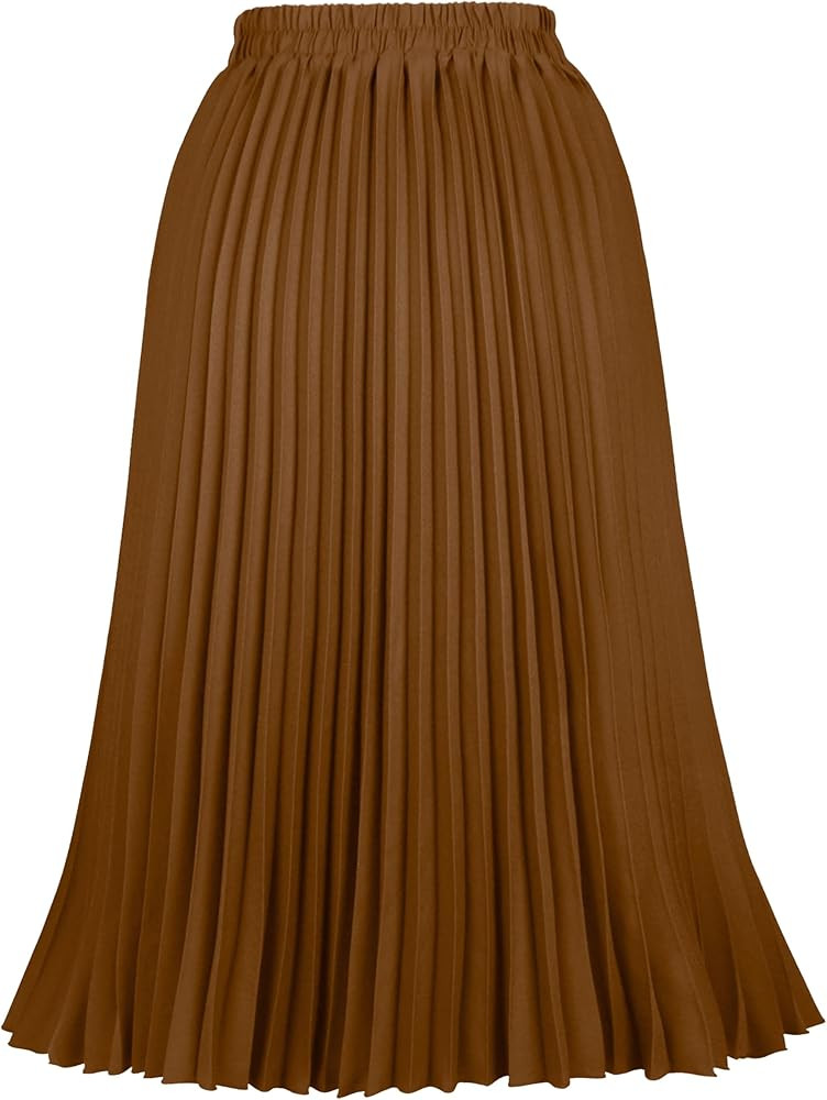 Women's Pleated Skirts High Elastic Waist A-Line Swing Skirt Midi Length | Amazon (US)