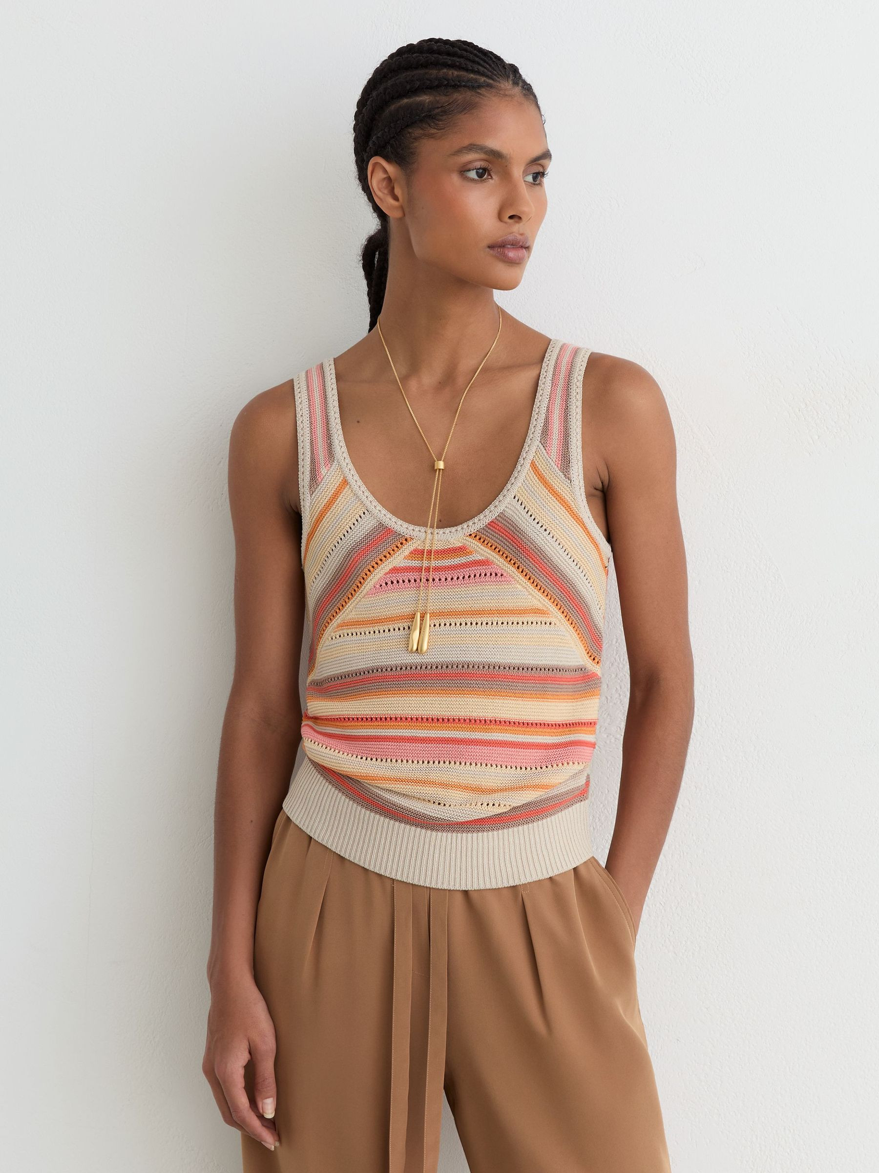 Reiss Striped Knit Scoop-Neck Vest in Neutral/Coral | REISS | Reiss DE