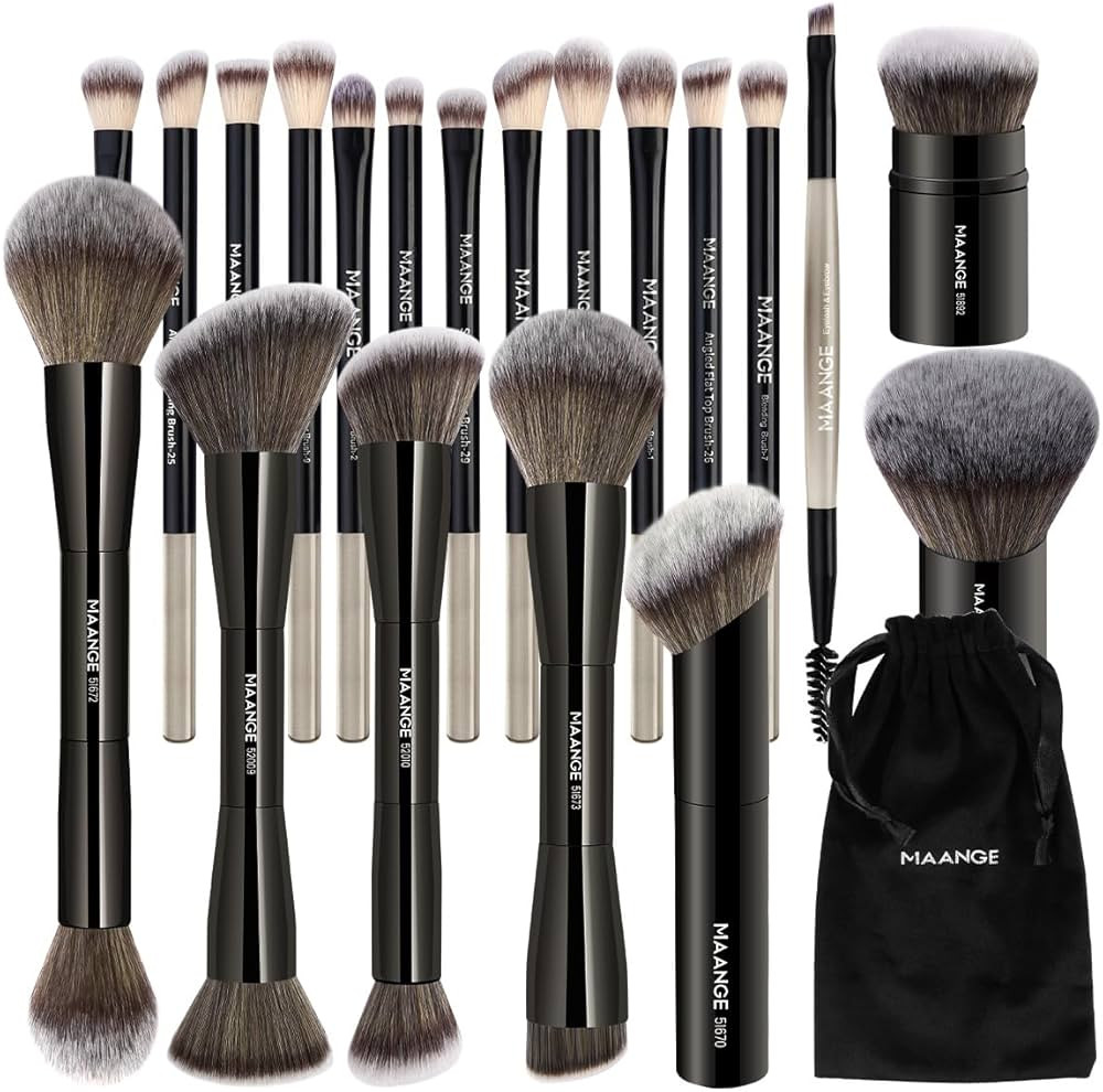 MAANGE 20 PCS Foundation Makeup Brush Set, Double-ended Kabuki Contour Brush for Liquid Powder Co... | Amazon (US)