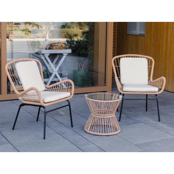 OPENAIRCOMFORT 3-Piece Rattan Bistro Set, Outdoor Patio Furniture with Glass Tabletop & 2 Chairs,... | Walmart (US)