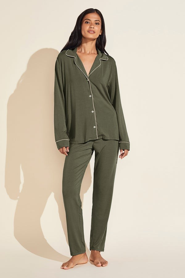 Gisele TENCEL™ Modal Tuxedo Slim PJ Set - Avocado/Antique Rose | Eberjey