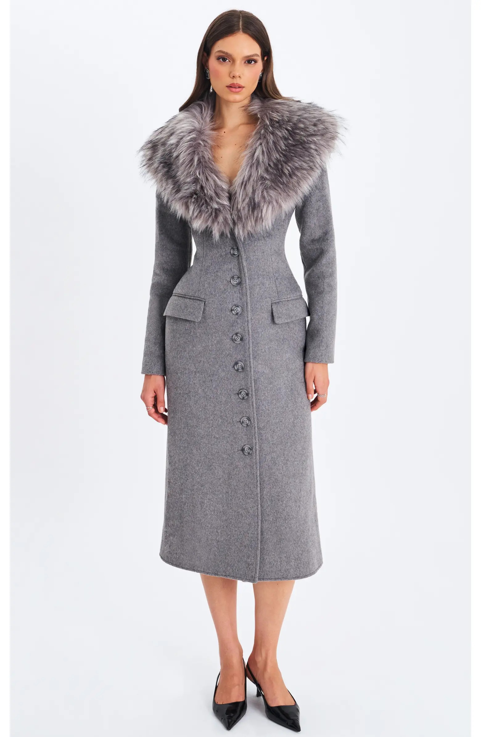 Miss Circle Faye Wool Blend Single-Breasted Coat with Removable Faux Fur Collar | Nordstrom | Nordstrom