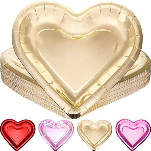 24 Pieces Thick Heart Shaped Paper Plates Disposable Party Plates 10.6 Inch Large Size Dinnerware Plates Decorative Tableware for Mother's Day, Wedding Birthday Grad Party Valentine's Day (Gold) | Amazon (US)