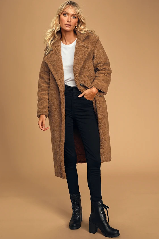 Paddington Brown Longline Teddy Coat | Lulus (US)