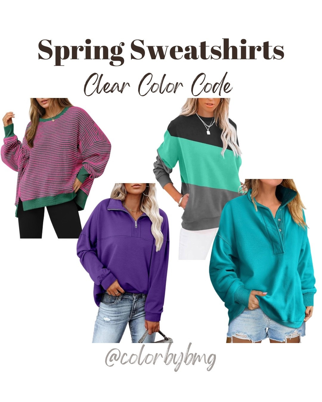 Sweatshirts for Clear Color Codes
Colors: 
1. Rose Red
2. Purple
3. G- Mint Black Gray
4. Lake Green

