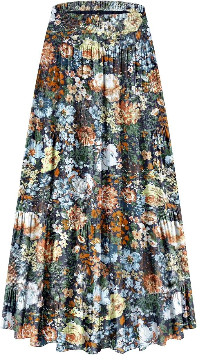 CYiNu Women's Chiffon Elastic High Waist Tiered Pleated Floral Printed A-Line Boho Long Maxi Skir... | Amazon (US)