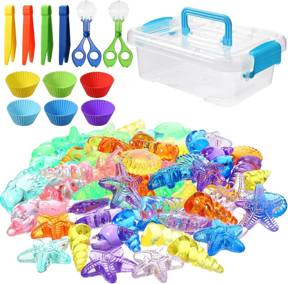 Meanplan Fine Motor Skills Set, 4 Tweezers, 80 Sorting Beads, 2 Jumbo Scissors Clips, 6 Colorful ... | Amazon (US)