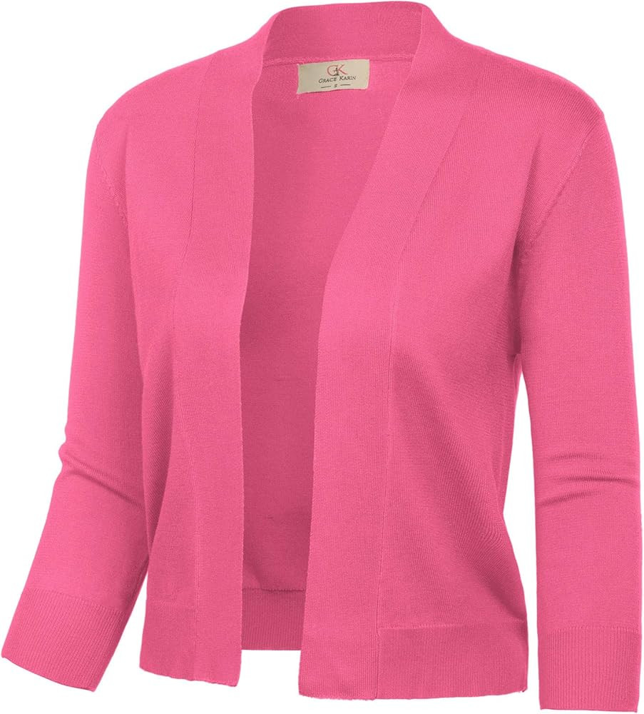 GRACE KARIN Women's 3/4 Sleeve Cardigan Knit Sweaters Cropped Open Front Shrug Bolero… | Amazon (US)