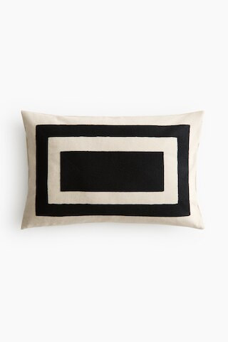 H & M - Linen-Blend Cushion Cover - Light Beige/Black | H&M (US + CA)