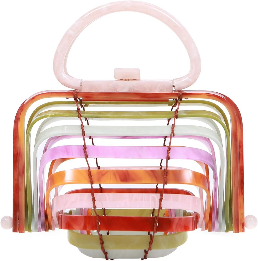Women Fashion Acrylic Clutch Large Beach Lantern Handmade Handbag Chic Style Basket Nest Tote Bag | Amazon (US)