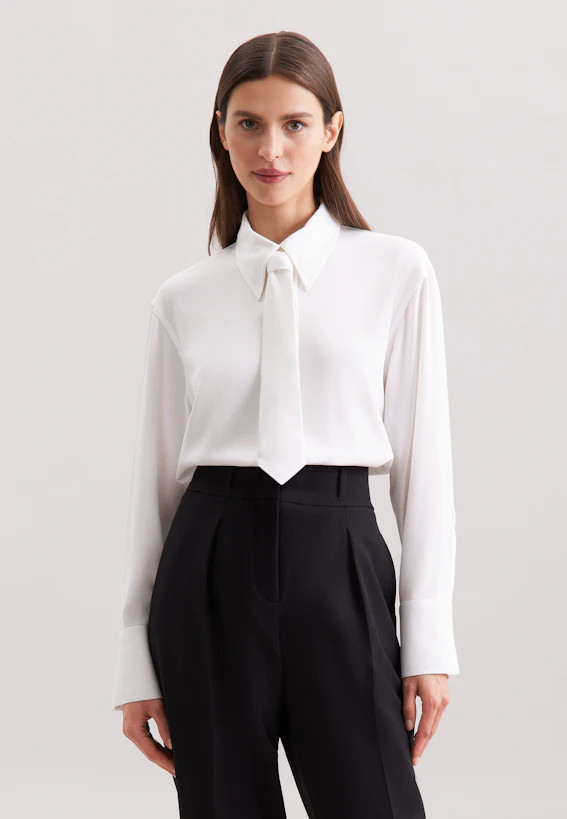 Damen Langarm Krepp Satin Hemdbluse weiß | Seidensticker | Seidensticker (DE)