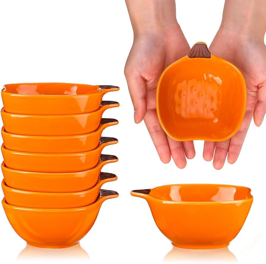 Dandat Fall Ramekins 6 oz Oven Safe Pumpkin Ceramic Ramekins Small Creme Brulee Dishes Dipping Pu... | Amazon (US)