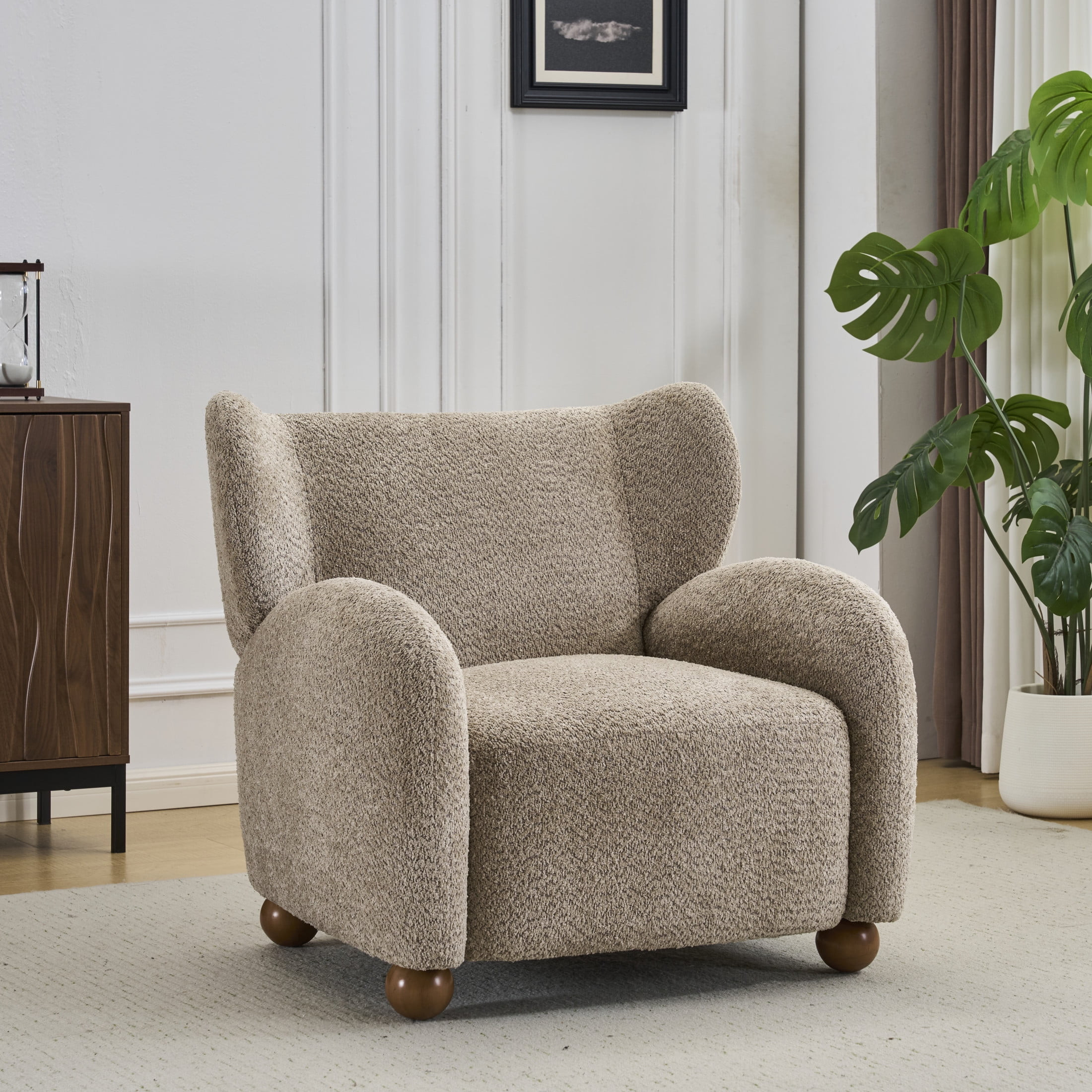 Christopher Knight Home Modern Wingback Accent Chair, Bouclé Upholstery with Round Legs, Light B... | Walmart (US)