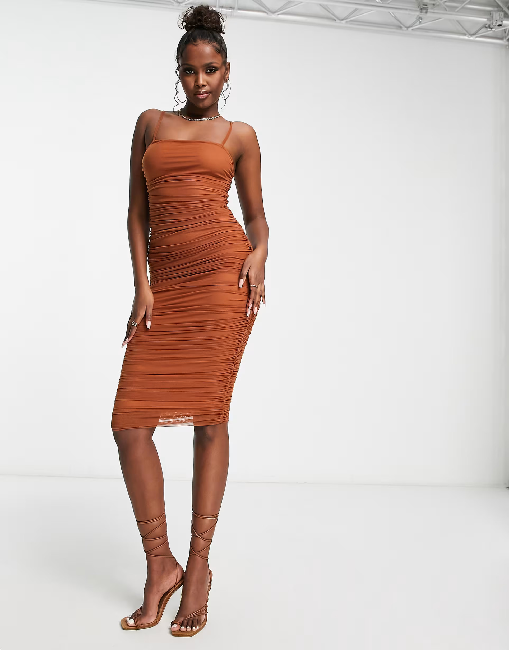 Simmi ruched midi dress in rust | ASOS (Global)
