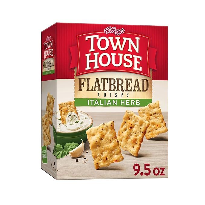 Town House Flatbread Crisps Oven Baked Crackers, Party Snacks, Italian Herb, 9.5oz Box (1 Box) | Amazon (US)