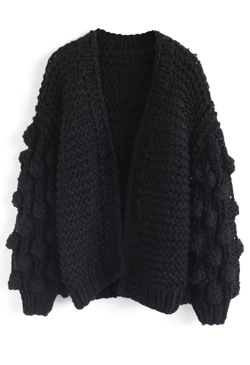 Cuteness on Sleeves Chunky Cardigan in Black | Chicwish