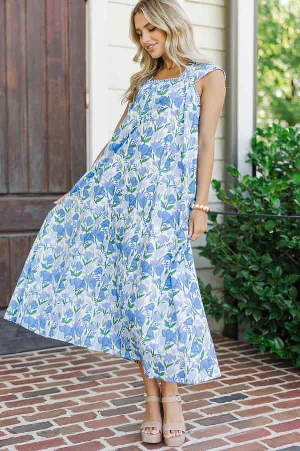Found My Way Blue Floral Midi Dress | The Mint Julep Boutique