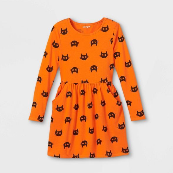 Girls' Printed Knit Long Sleeve Dress - Cat & Jack™ | Target