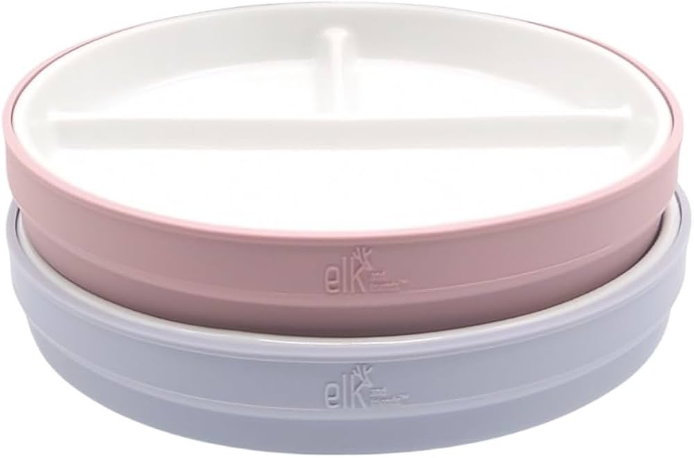 Elk and Friends Kids 6.7” Porcelain White Plates with Silicone Sleeves | Divided Plates | Suita... | Amazon (US)