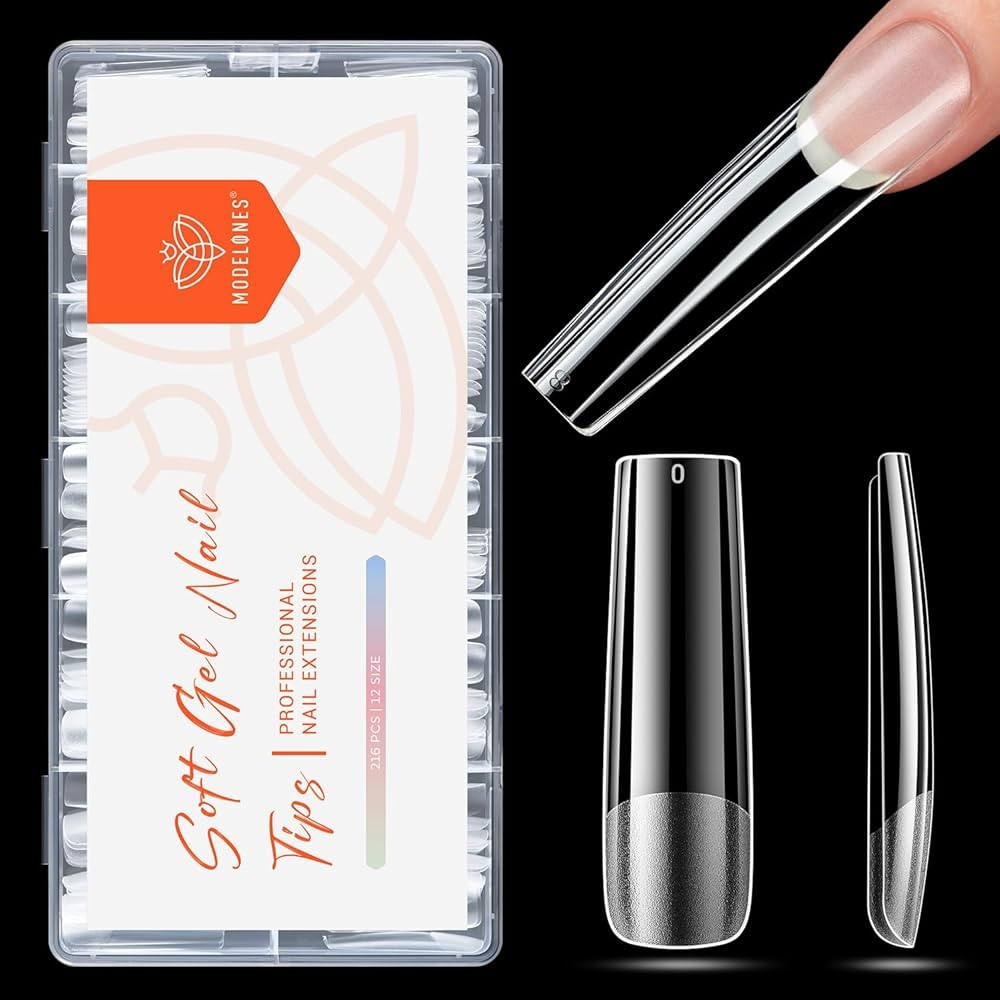 modelones XXL Long Square Nail Tips, Pre-shaped Soft Gel Tips Fake Nails False Acrylic Clear Full... | Amazon (US)