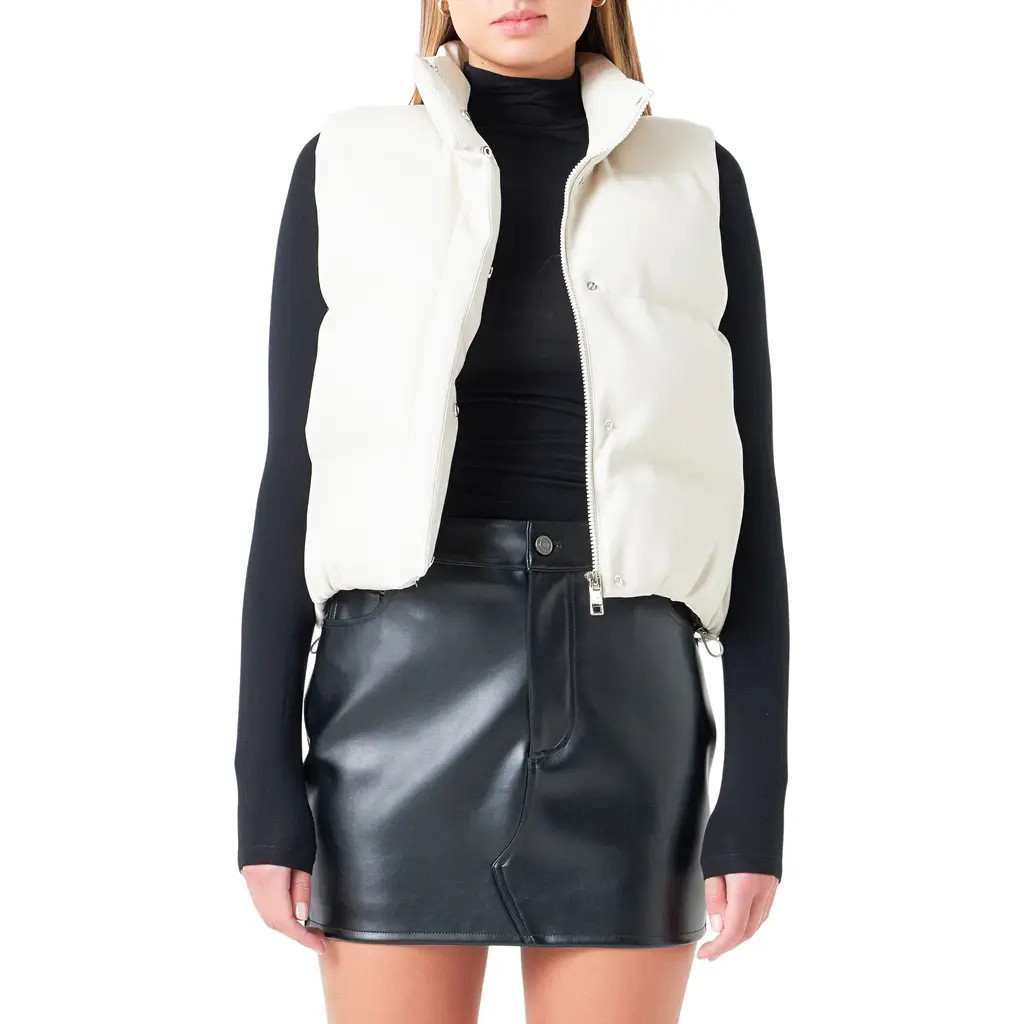 Grey Lab Faux Leather Crop Puffer Vest in Cream at Nordstrom, Size Small | Nordstrom