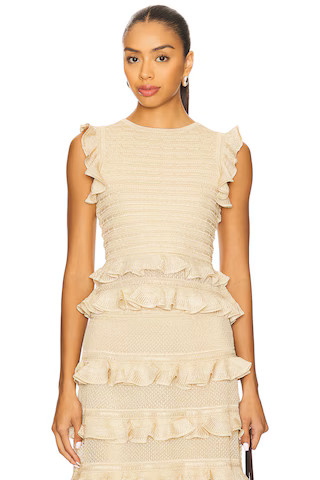 Zimmermann Lace Frill Halter Top in Metallic Gold from Revolve.com | Revolve Clothing (Global)