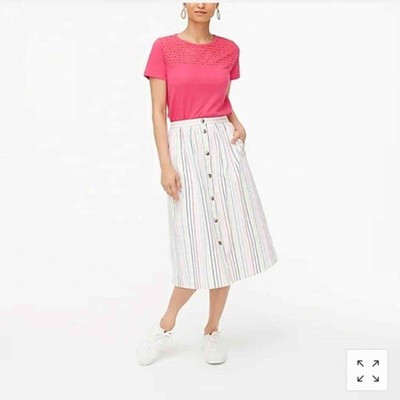 J. Crew Rainbow Striped Button Front Cotton Poplin Midi Skirt S  | eBay | eBay US