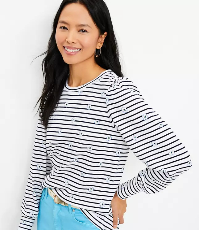 Striped Puff Sleeve Sweatshirt | LOFT