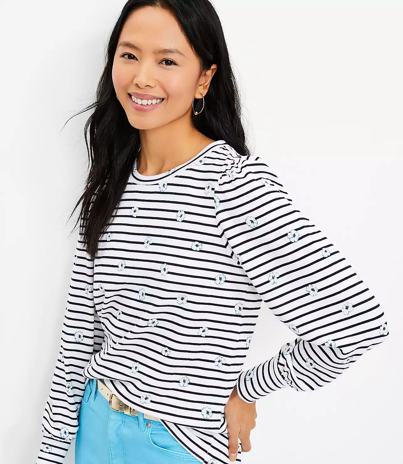 Striped Puff Sleeve Sweatshirt | LOFT