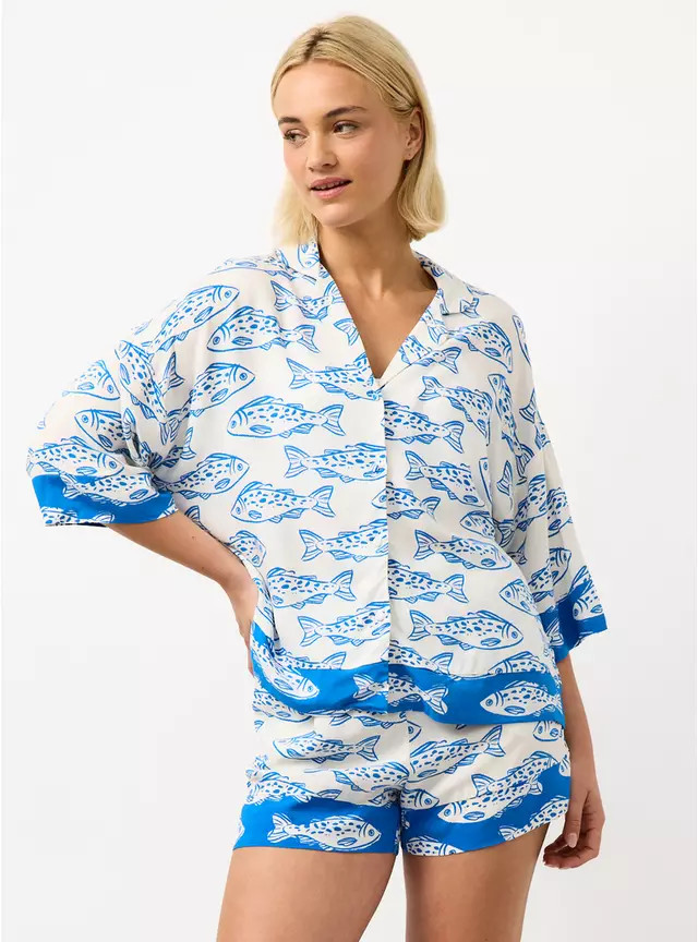 Buy Blue Fish Print Shortie Traditional Pyjamas S | Pyjamas | Tu | Tu Clothing