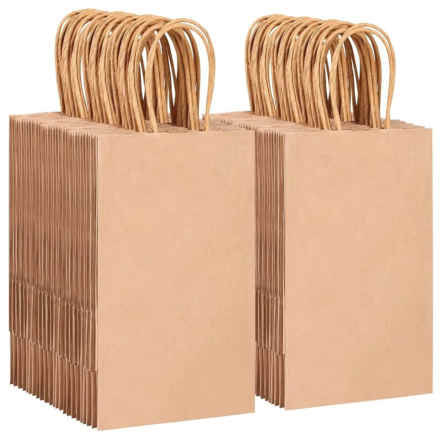 OUTUXED 150pcs Brown Paper Gift Bags, 5.25x3.2x8in Small Paper Bags with Handles Bulk for Shoppin... | Amazon (US)