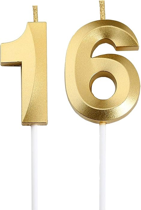 16th Birthday Candles,Gold Number 16 Cake Topper for Birthday Decorations Party Decoration | Amazon (US)