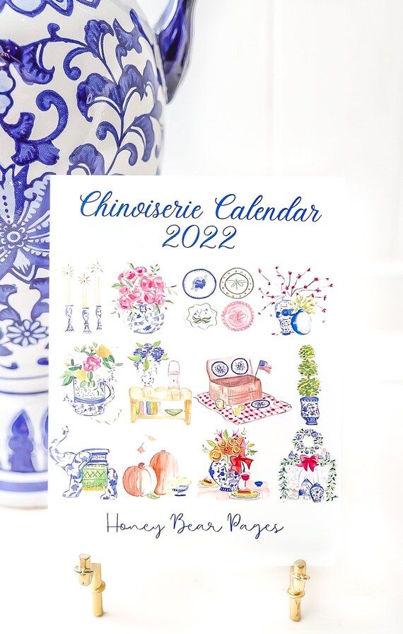 Chinoiserie Desk Calendar / 2022/ Gold Bamboo Easel | Etsy (US)